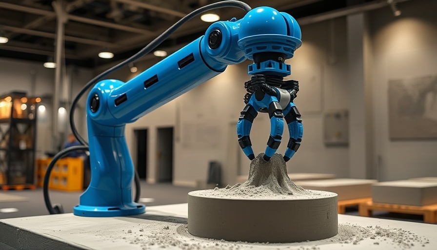 Robotic arm printing waterless concrete in exhibition setup