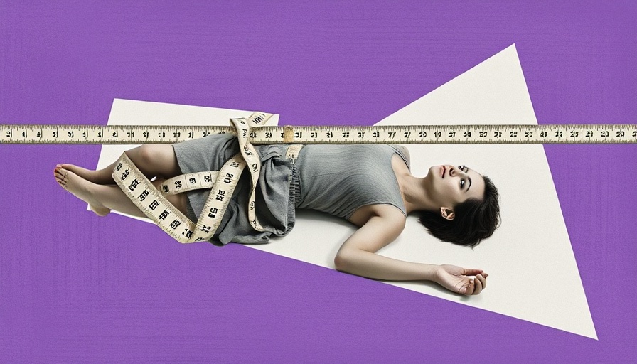 Artistic collage with a person and tape on purple background, abstract imagery.