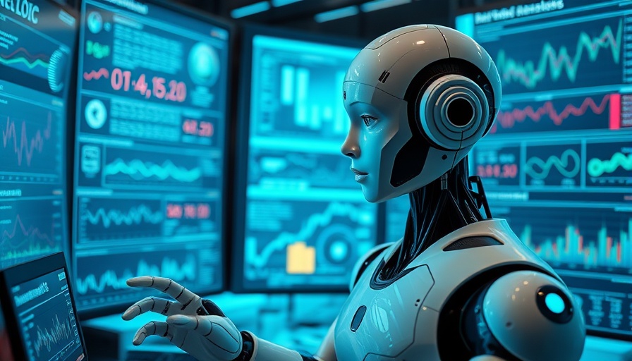 Humanoid robot confronting AI reliability challenges amid digital data.