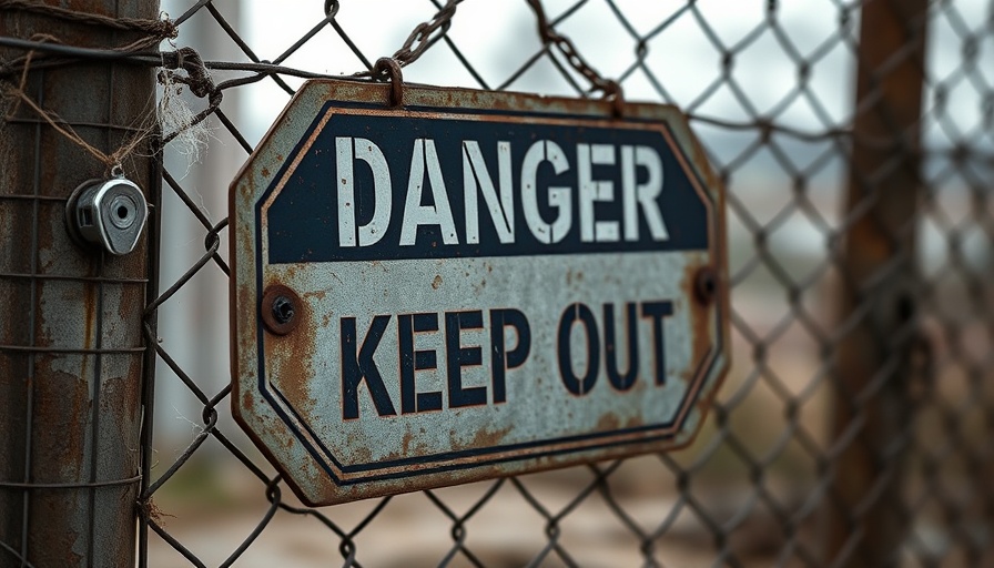 Rusty 'Danger Keep Out' sign symbolizes social media ban.