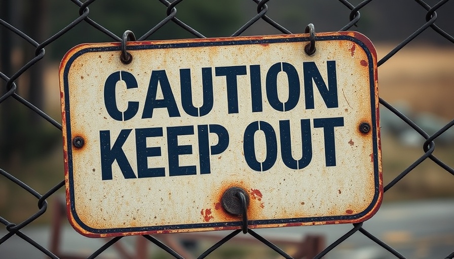 Rusted warning sign on fence symbolizing social media ban