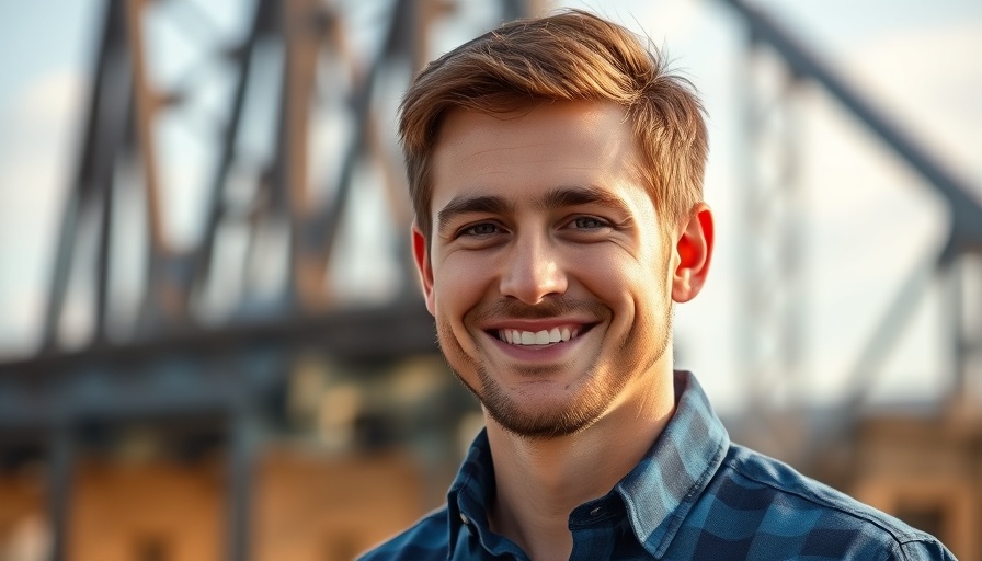 Man smiling outdoors near a bridge, xAI consumer app