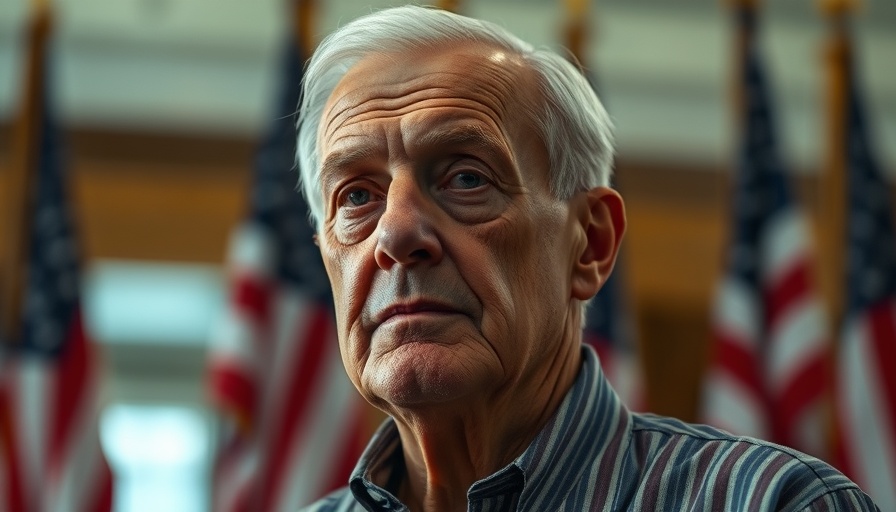 AI czar concept, elderly man with American flags in background.