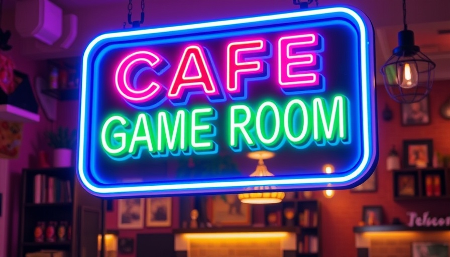 Colorful cafe game room sign in Connecticut coffee shop