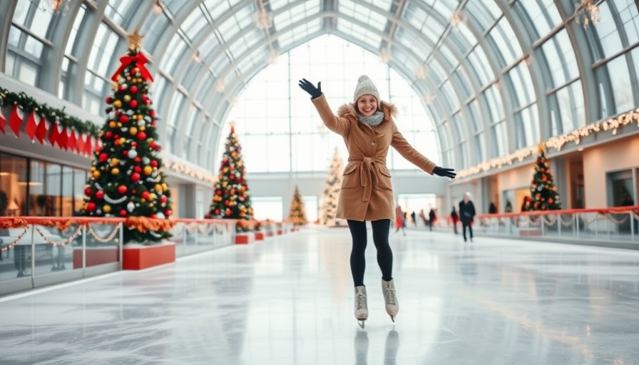 Holiday ice skating in NYC with festive decorations.