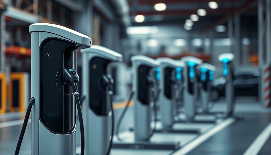 Electric vehicle charging stations representing used EV sales growth, sleek design.
