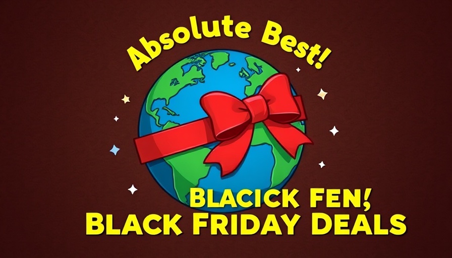 Festive planet Earth with 'Black Friday Deals' graphic, cartoon style.