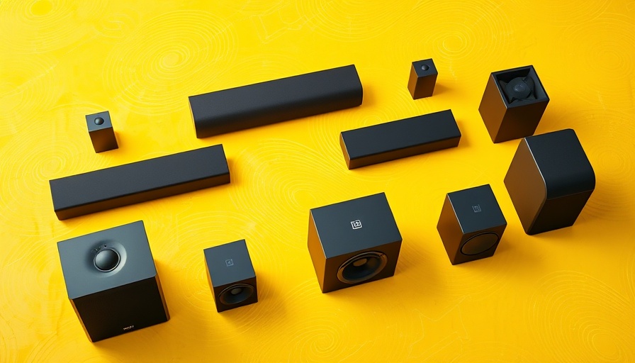 Black Friday soundbar deals showing various soundbars on yellow background.