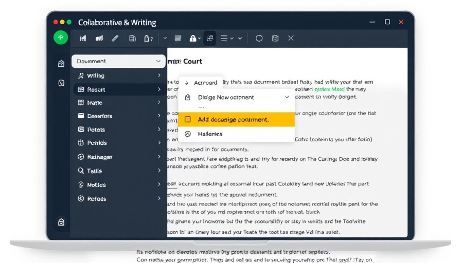Digital document interface with editing tools displaying options.