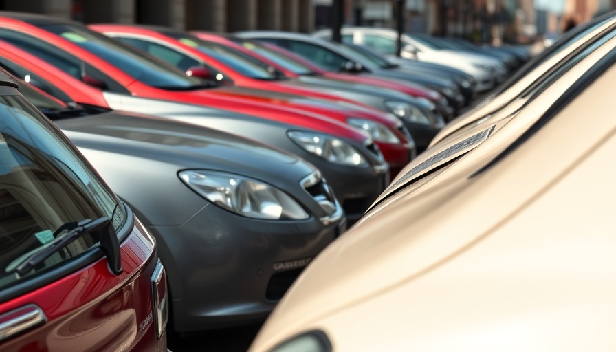 Parked cars highlighting inflation in auto finance trends.