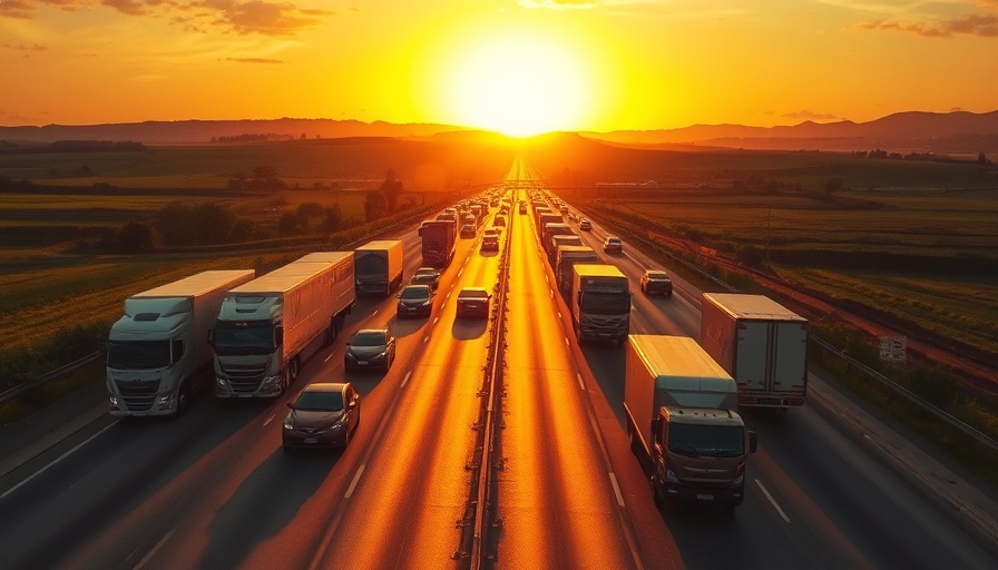 Busy sunset highway with cars and trucks, aftermarket financing.