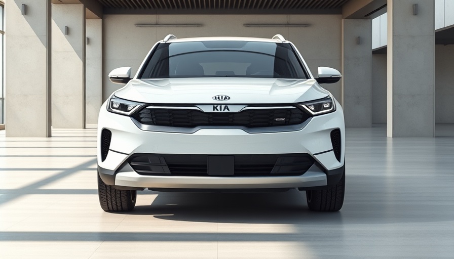Sleek Kia EV SUV in modern urban setting, minimalist design.