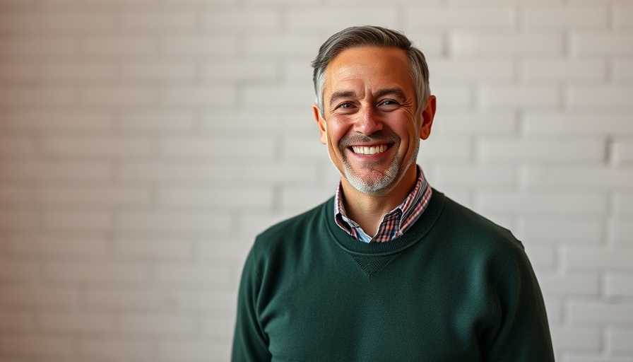 Smiling man in sweater with brick wall background