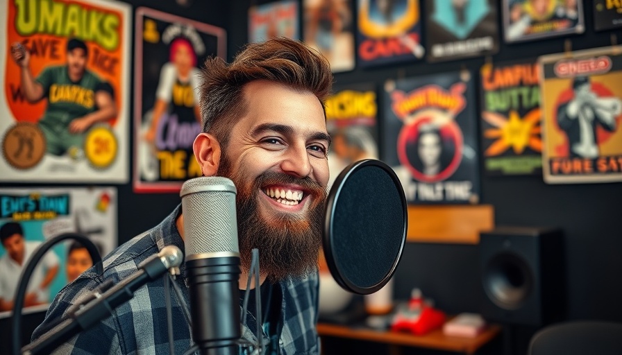 Man with professional audio equipment in home studio with colorful background.