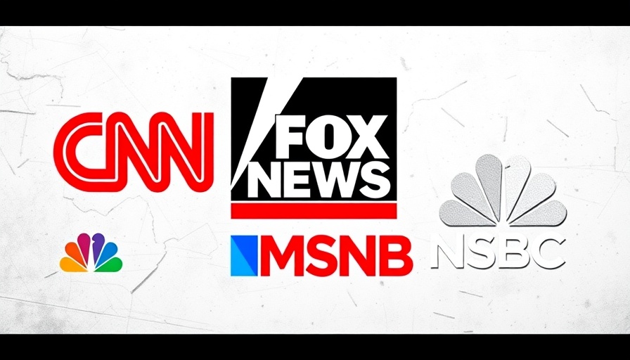 Logos of CNN, Fox News, MSNBC symbolizing cable news ratings.