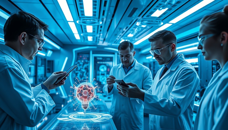 Futuristic lab with AI nanomaterials technology.