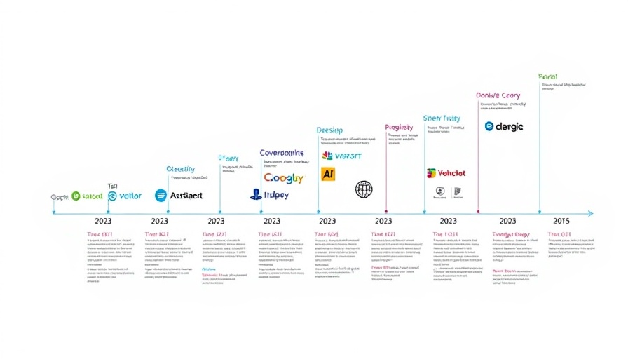 AI GUI automation timeline from 2023 to 2025, infographic.