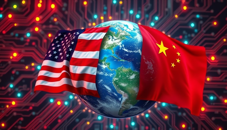 AI competition depicted through USA and China flag rivalry in digital art.