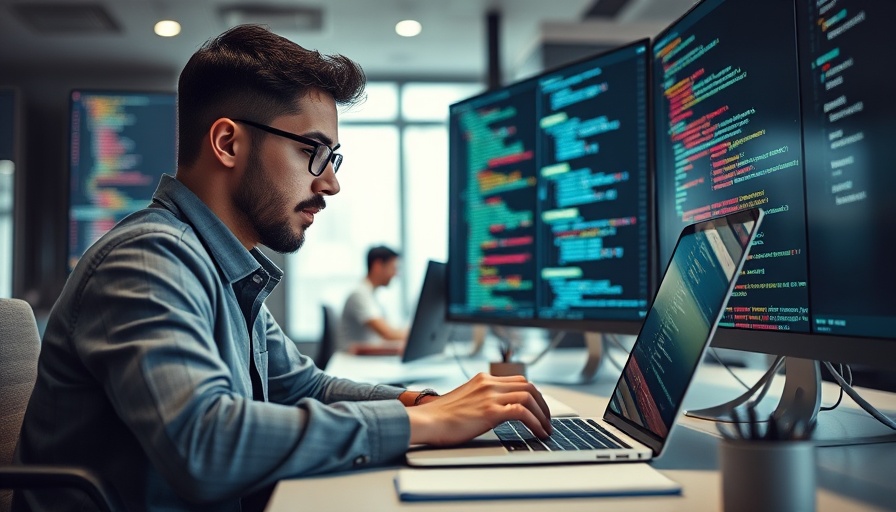 Focused developer showcasing coding skills in a modern workspace.