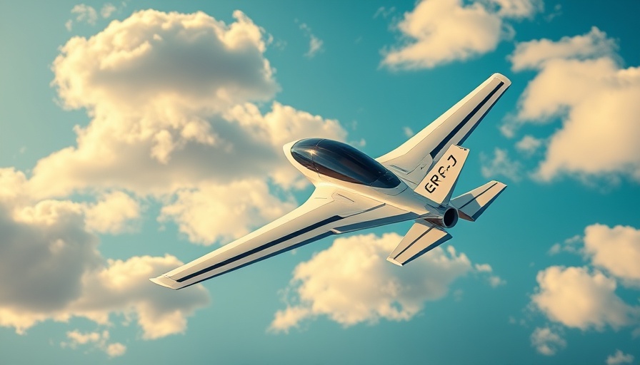 Modern electric aircraft flying in blue sky, electric aviation focus.