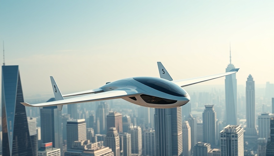 Futuristic eVTOL aircraft flying over cityscape