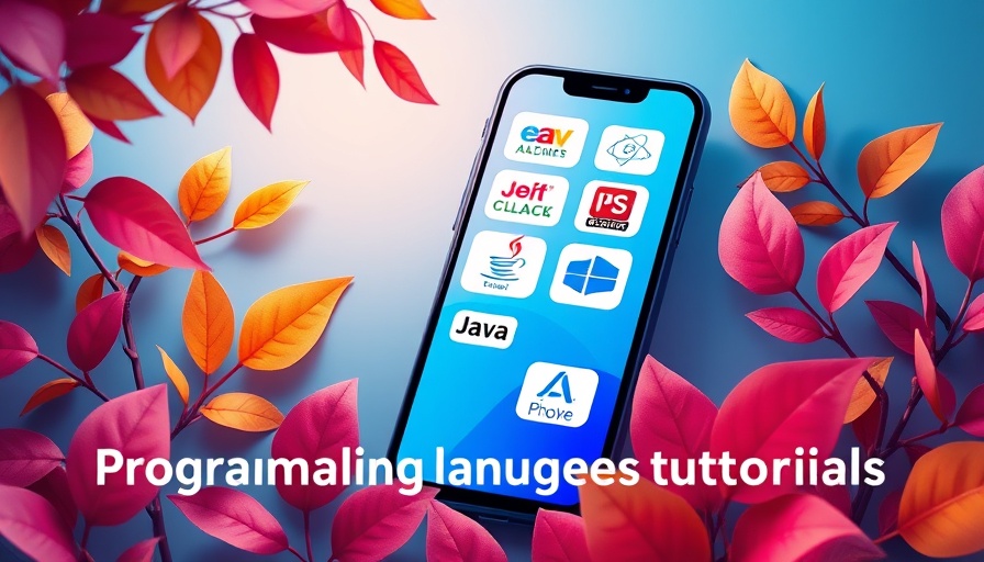 Java programming tutorial promotion with icons and text.