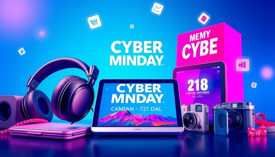 Cyber Monday deals illustration with electronics and gadgets in vibrant colors
