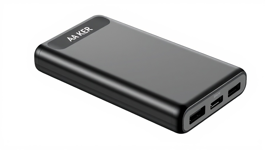Sleek Anker power bank with digital display floating on white background.