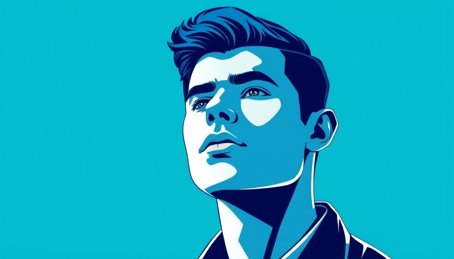 Modern vector art portrait of a young man with cyan background
