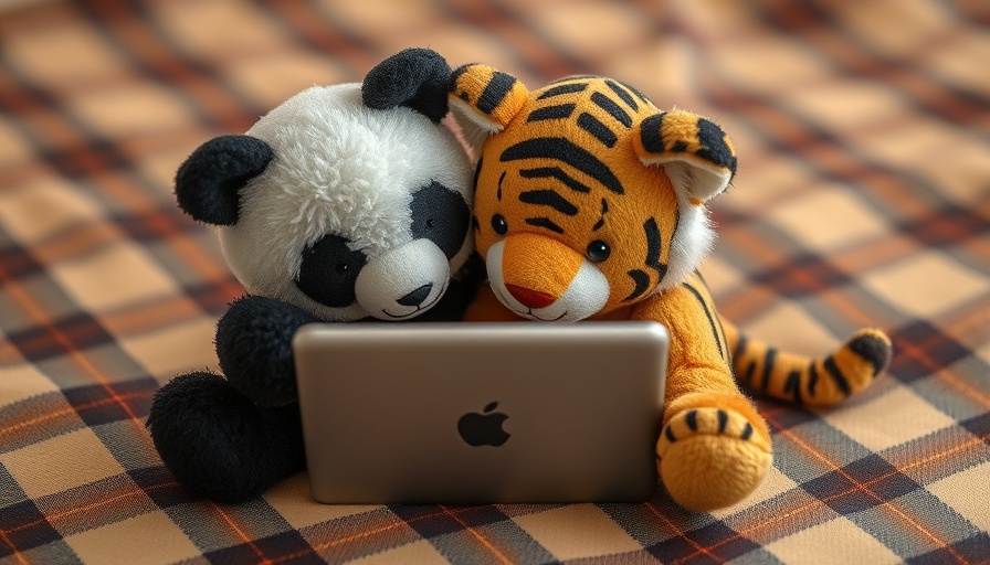 AI innovations display on tablet with plush panda and tiger
