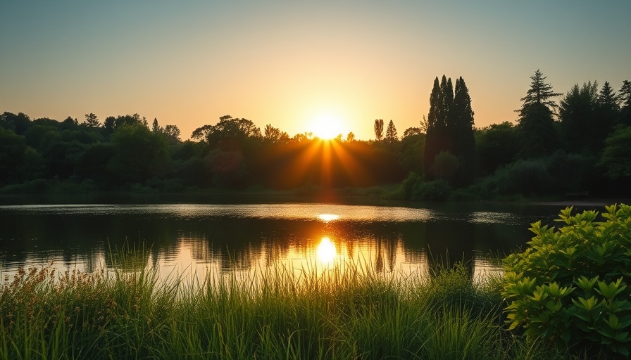 Serene lakeside sunset reflecting on water amidst cypress trees for RV living inspiration.