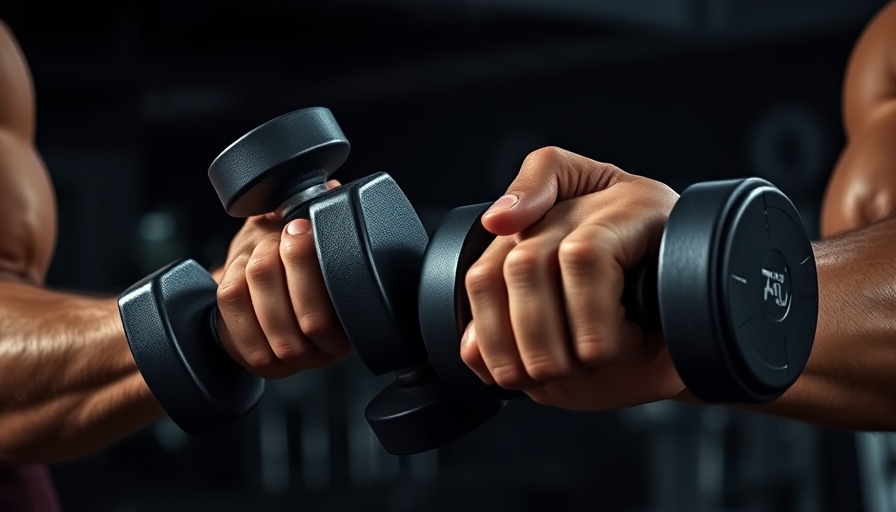 AI Reasoning fitness concept showing close-up of arms lifting dumbbells