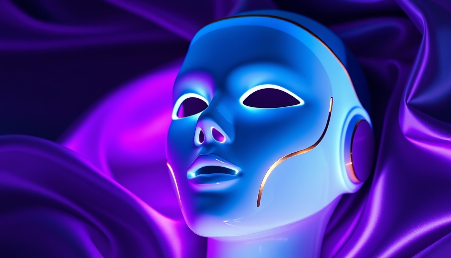 Sleek LED skincare mask on vibrant silky background