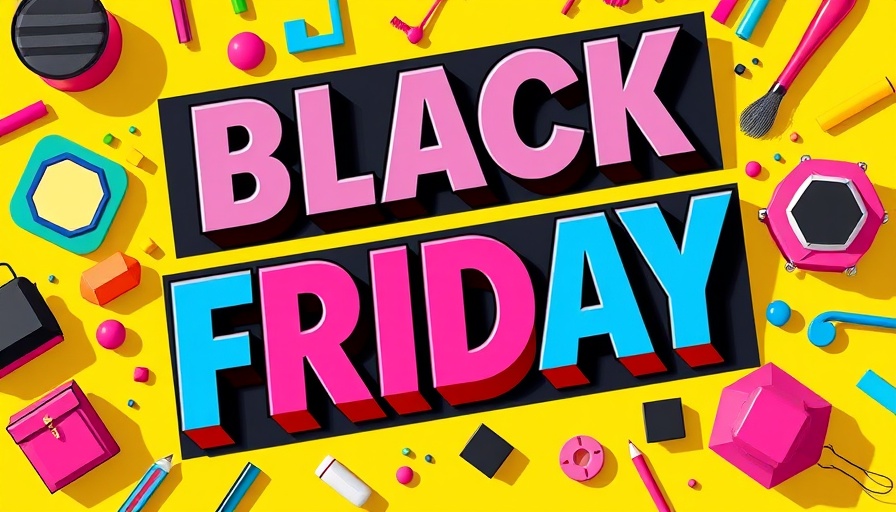 Colorful Black Friday deals artwork with geometric designs.