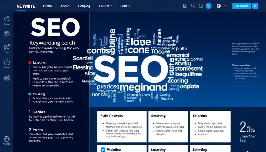 SEO tools keyword research template interface showing a vibrant digital layout.
