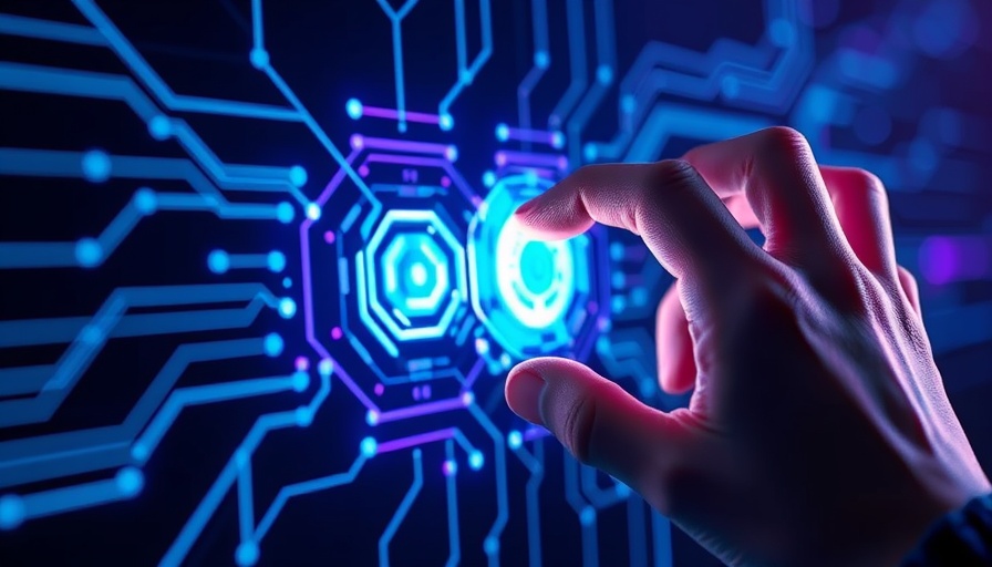 Futuristic AI interaction at AI Safety Summit, glowing circuits in focus.