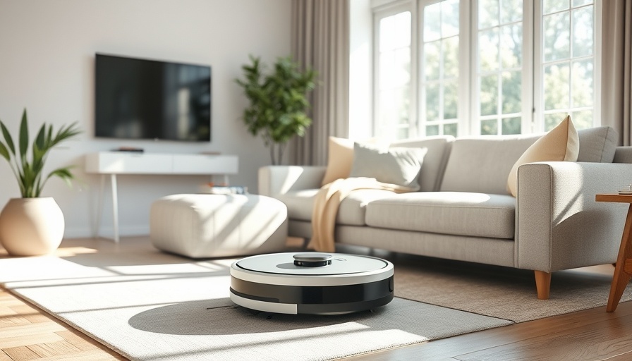Modern robot vacuum cleaning hardwood floor in a sunlit room.