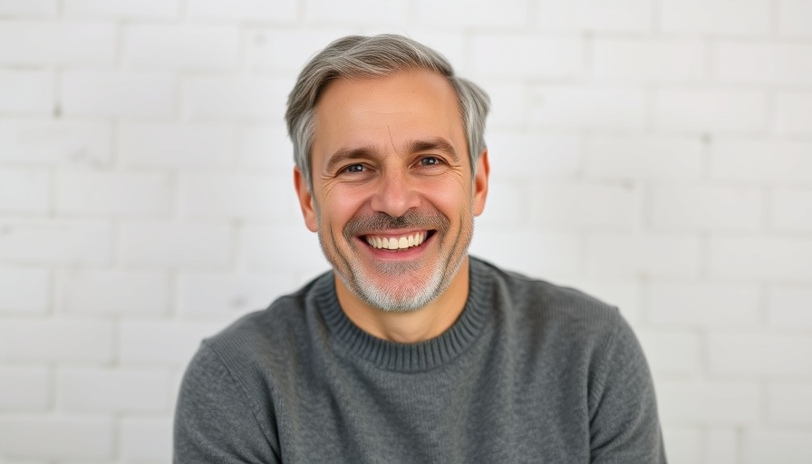 Middle-aged man smiling in front of a brick wall, Physical AI.