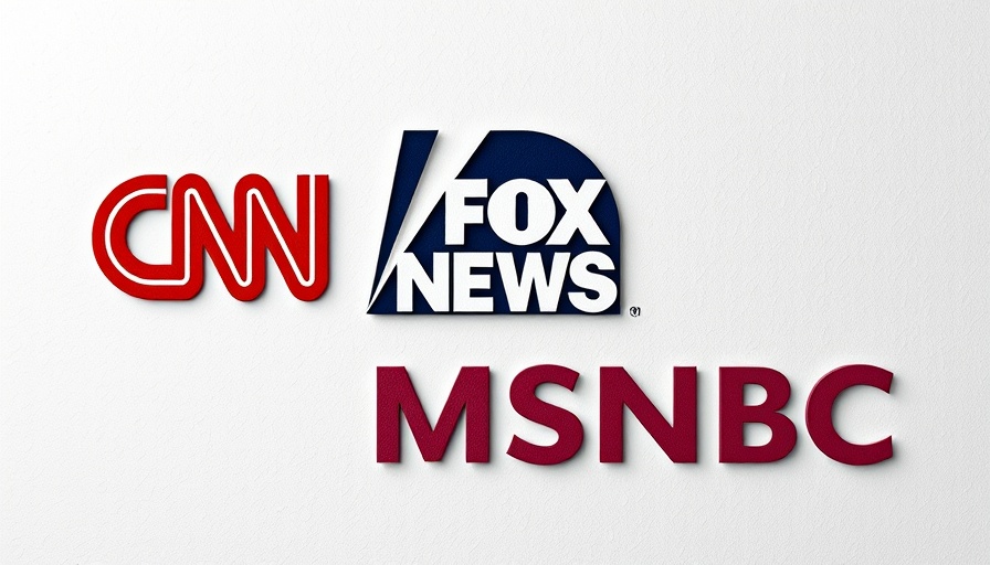 Major cable news network logos: CNN, Fox News, MSNBC.