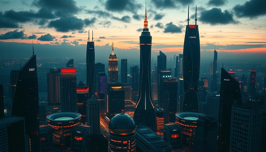 Futuristic architecture AI cityscape with neon lights.