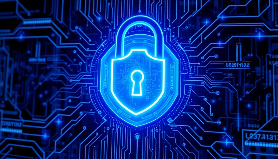 Futuristic graphic of a lock and shield symbolizing cybersecurity trends.