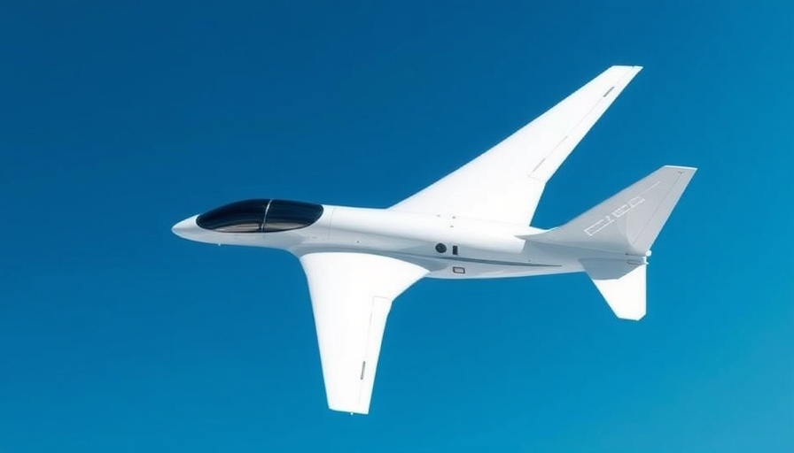 Modern electric airplane flying in clear blue sky, electric aviation.