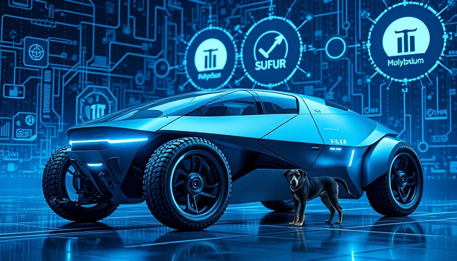Futuristic collage of lithium-sulfur battery and technology advancements.