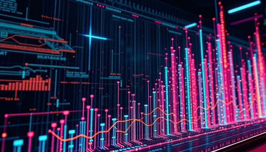 ScaleViz futuristic data visualization with vibrant 3D bar chart.