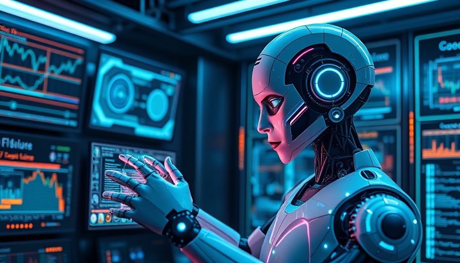 Futuristic robot demonstrating reinforcement learning in a high-tech lab.