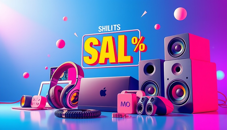 Cyber Monday deals illustration featuring electronic gadgets.