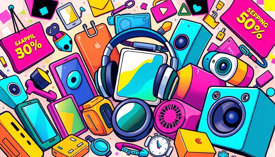 Vibrant electronic gadgets illustration for Cyber Monday deals