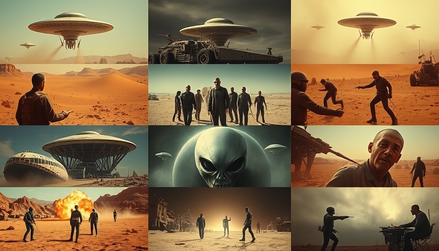 Retro sci-fi film scenes featuring UFOs and aliens, AI manga translation.