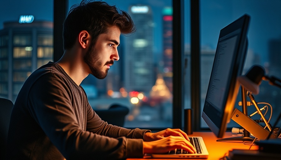 IT productivity: Person coding at computer in dimly lit office