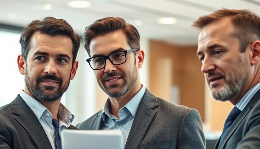 Three business men discussing a procurement strategy in a conference setting.